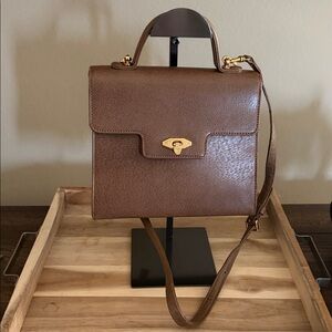 Valentino Garavani Brown Leather Top-Handle Crossbody Bag with Gold Hardware
